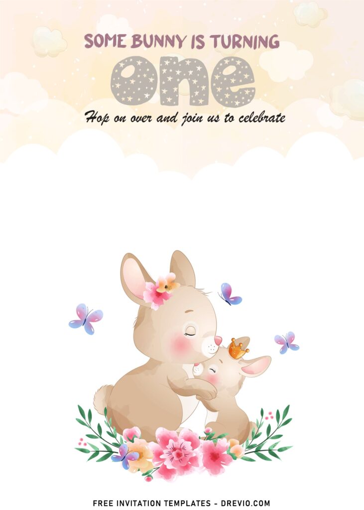 9+ Watercolor Some Bunny Birthday Invitation Templates with Bunny mom and daughter
