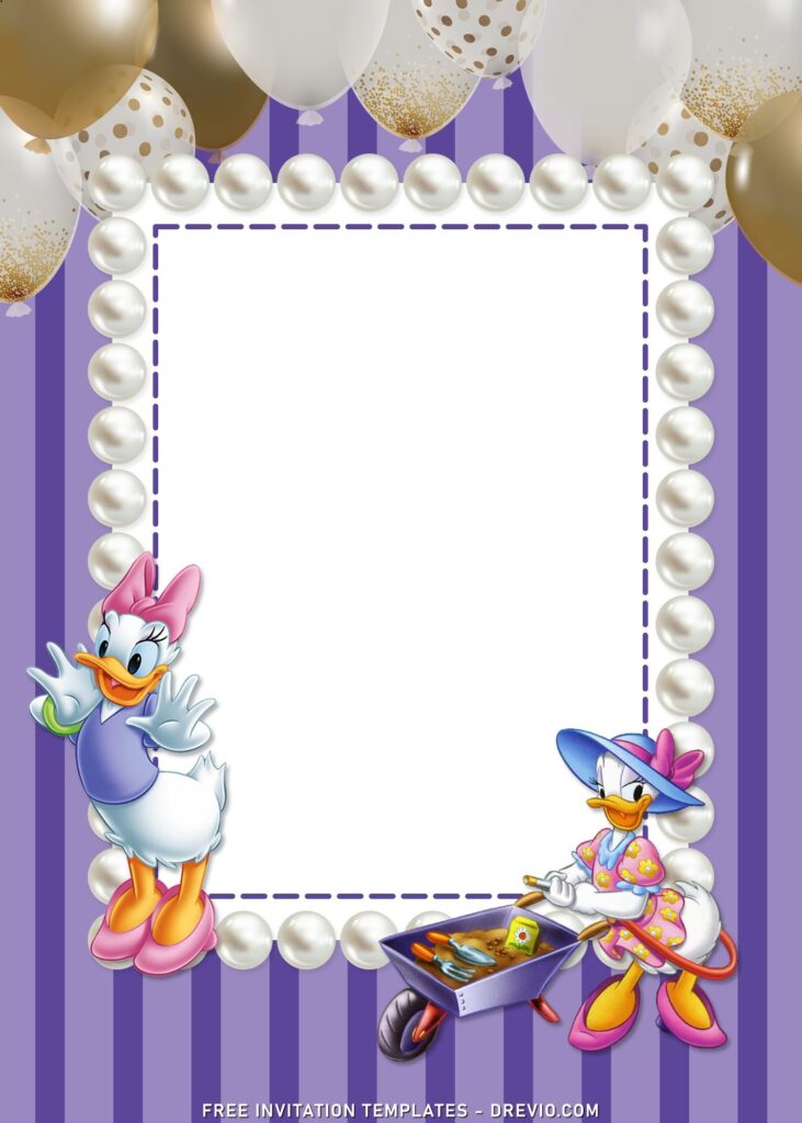 9+ Cute Daisy Duck Birthday Invitation Templates with stunning pearl border