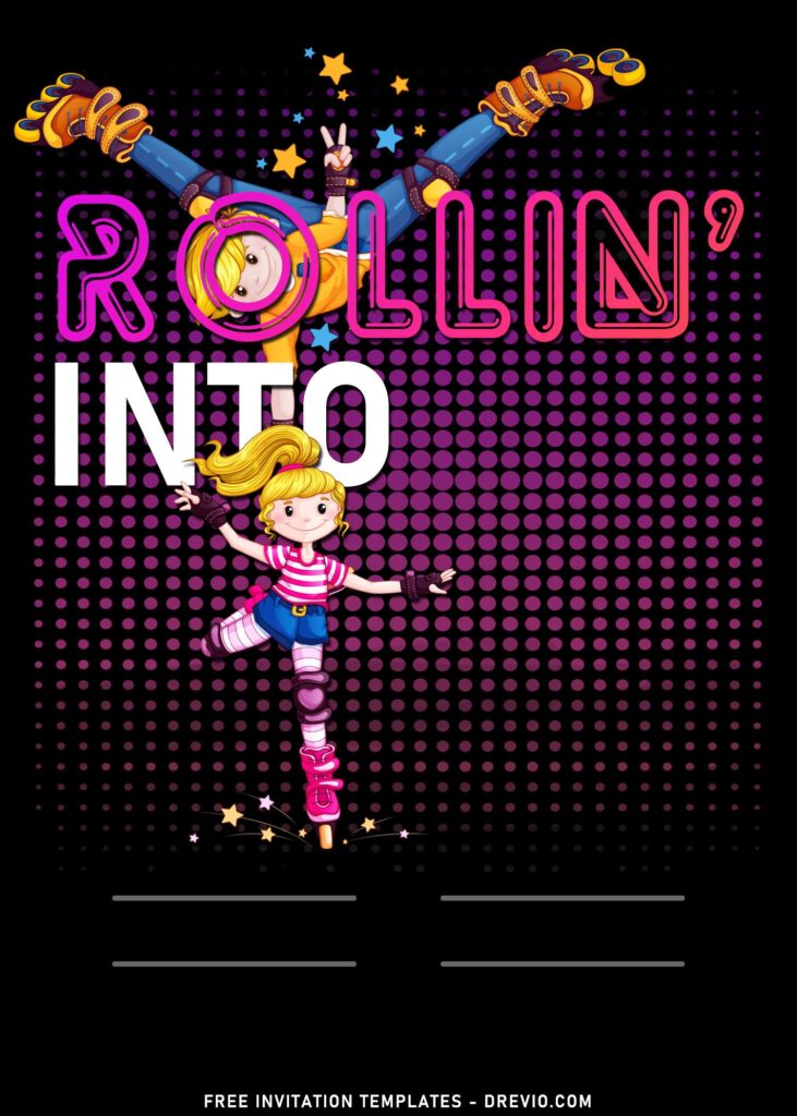 9+ Retro Roller Skating Birthday Invitation Templates with halftone background