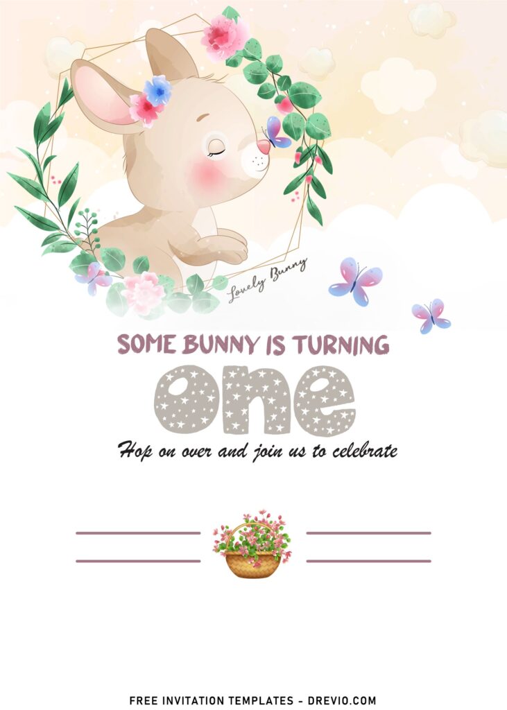 9+ Watercolor Some Bunny Birthday Invitation Templates with cute floral frame