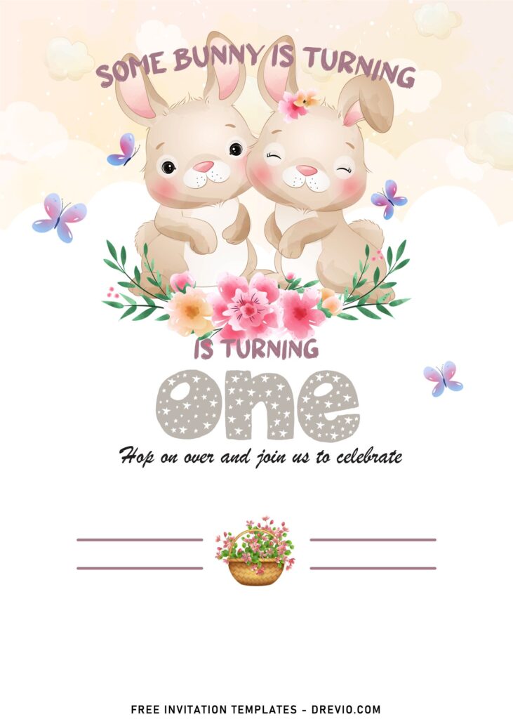 9+ Watercolor Some Bunny Birthday Invitation Templates with blush watercolor background