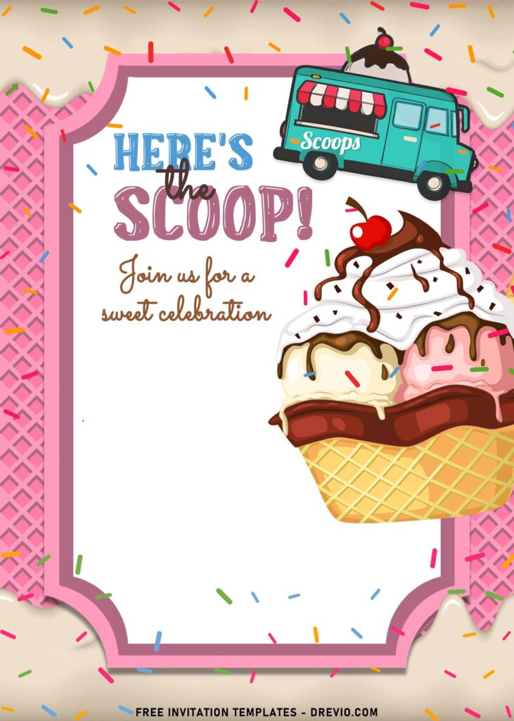 9+ Ice Cream Party Invitation Templates For Fun And Sweet Party With Friends and has Pink Ice Cream Van