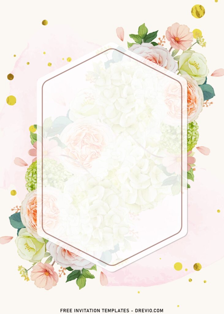 10+ Watercolor Peach Roses Wedding Invitation Templates with polygon shape text box