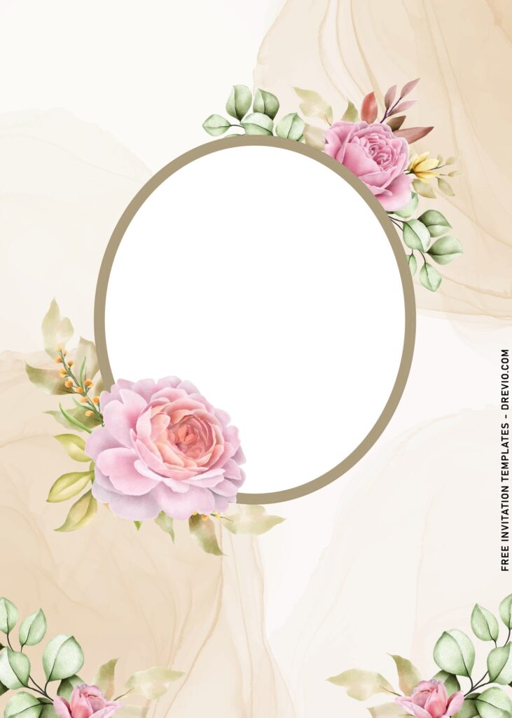 11+ Bouquet Of Roses Floral Wedding Invitation Templates with pastel colored background and oval shaped text box