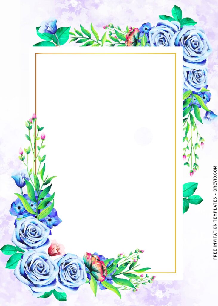 11+ Gleaming Ice Blue Floral Invitation Templates with gleaming gold frame border