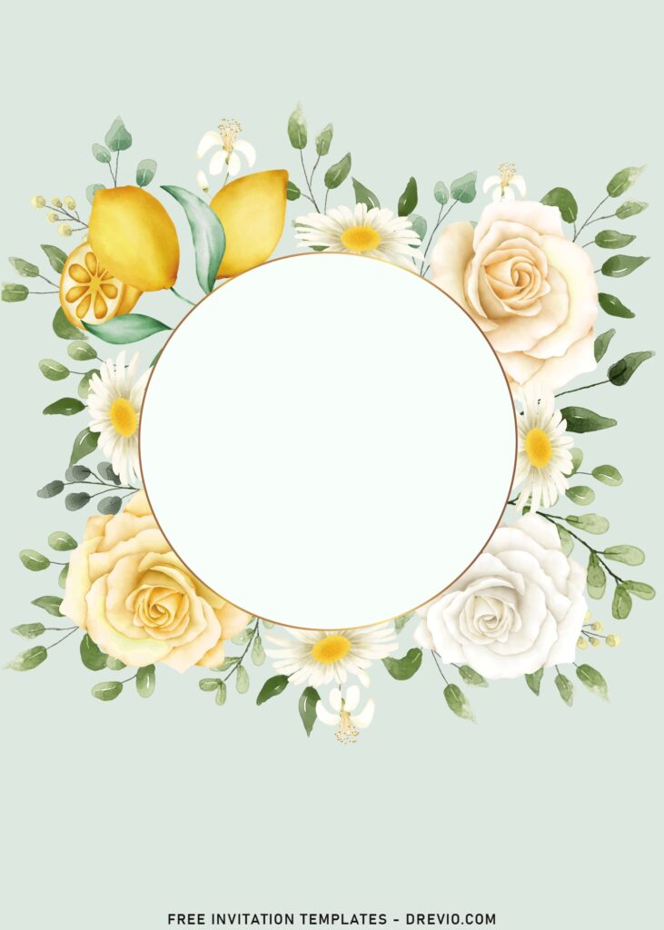 7+ Summer Watercolor Lemon Botanical Birthday Invitation Templates with beautiful botanical floral wreath
