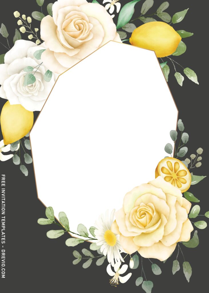 7+ Summer Watercolor Lemon Botanical Birthday Invitation Templates with geometric outline