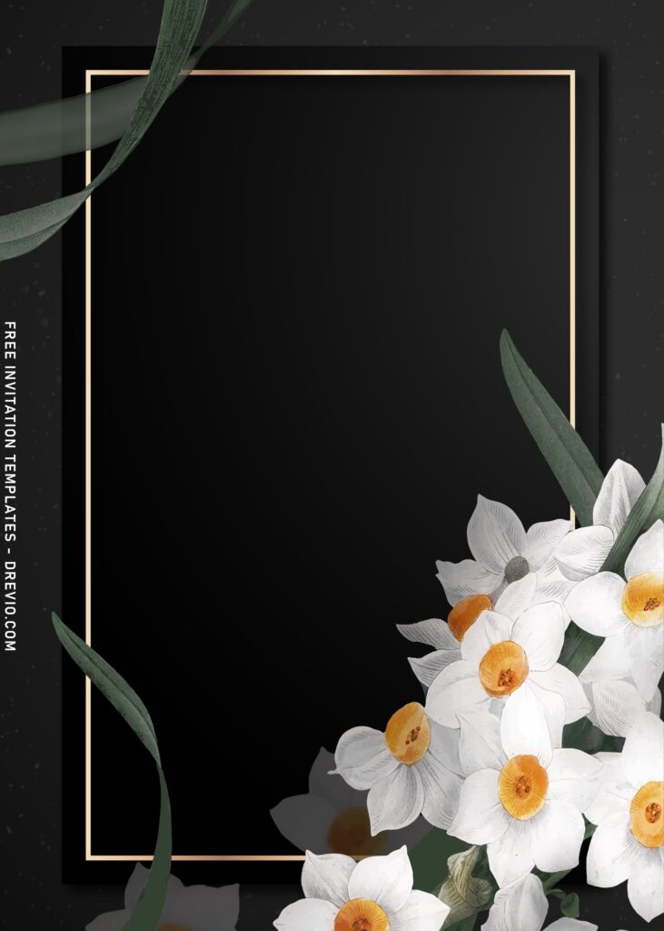 7+ Gorgeous Daffodil Wedding Invitation Templates with elegant black and dark gray layout