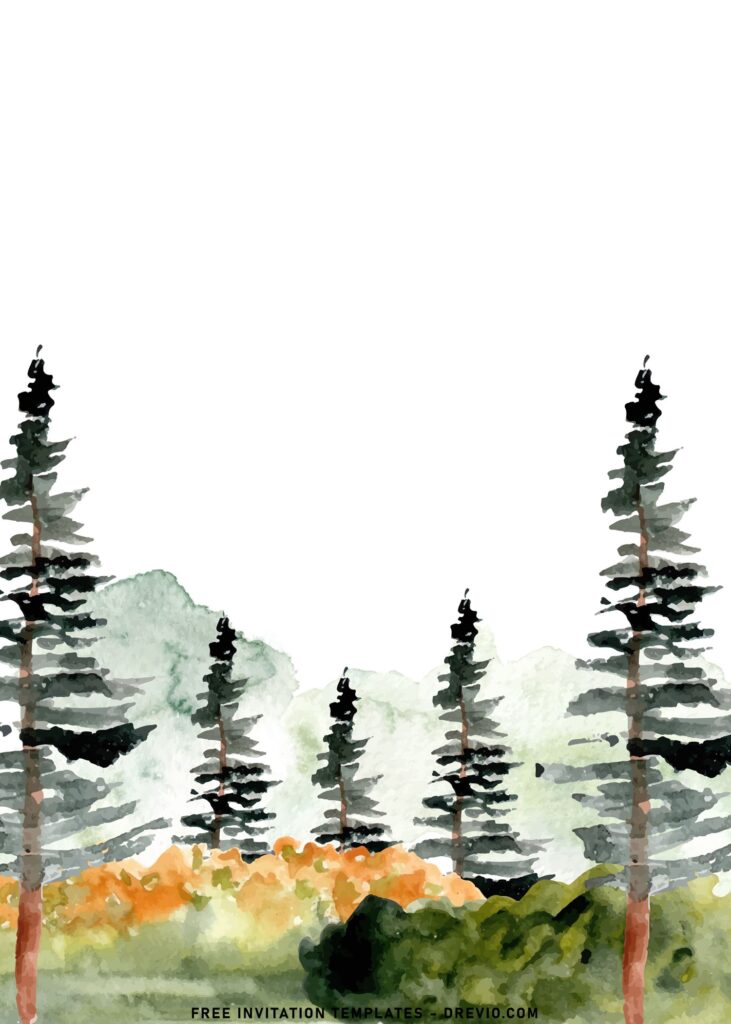 7+ Watercolor Pine Trees Wedding Invitation Templates with watercolor mountain