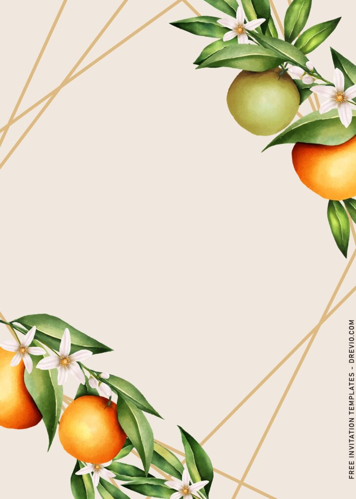 8+ Botanical Orange Blossom Floral Birthday Invitation Templates with gleaming gold geometric pattern