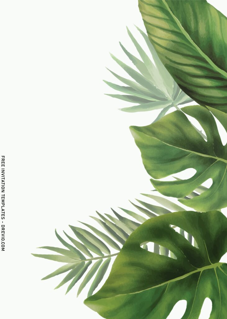 8+ Elegant Monstera Greenery Themed Birthday Invitation Templates with palm leaves