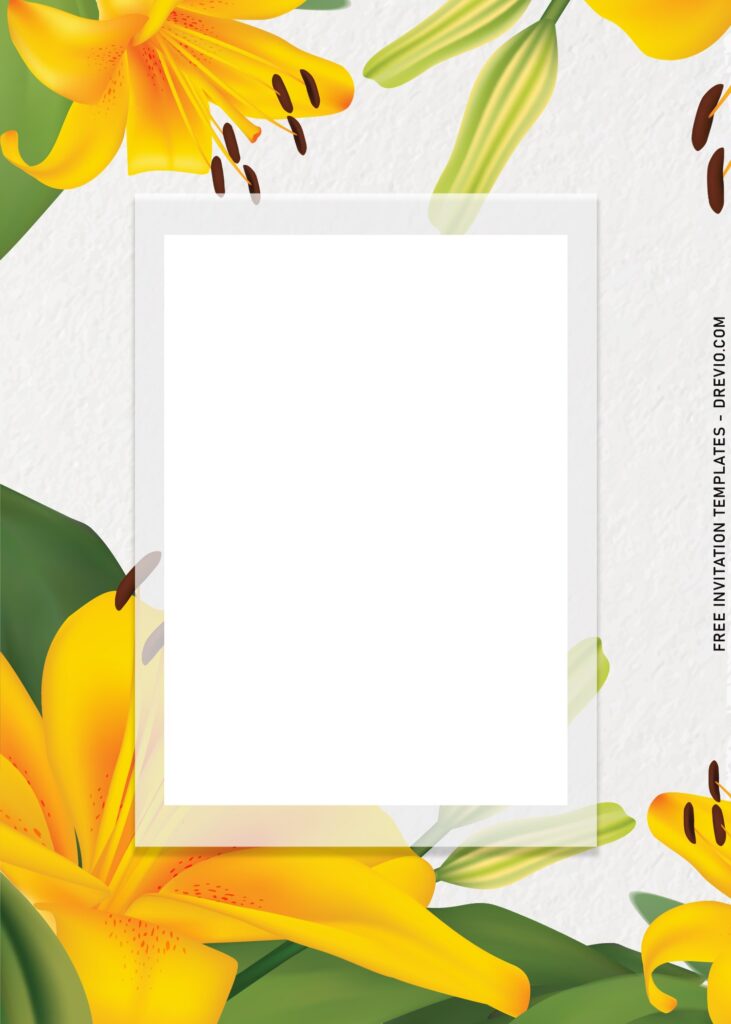 8+ Stunning Yellow Lily Garden Wedding Invitation Templates with rectangle white text box