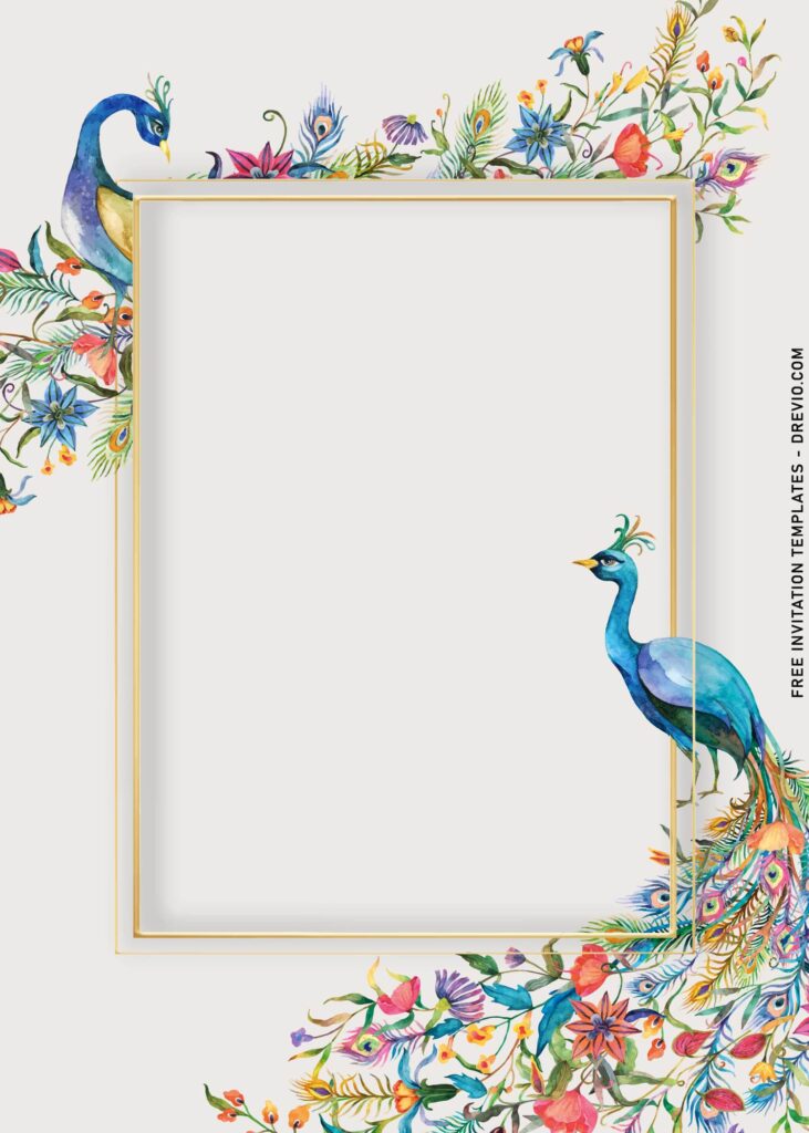 8+ Summer Vibrant Flower And Peacock Floral Invitation Templates with gleaming gold text frame