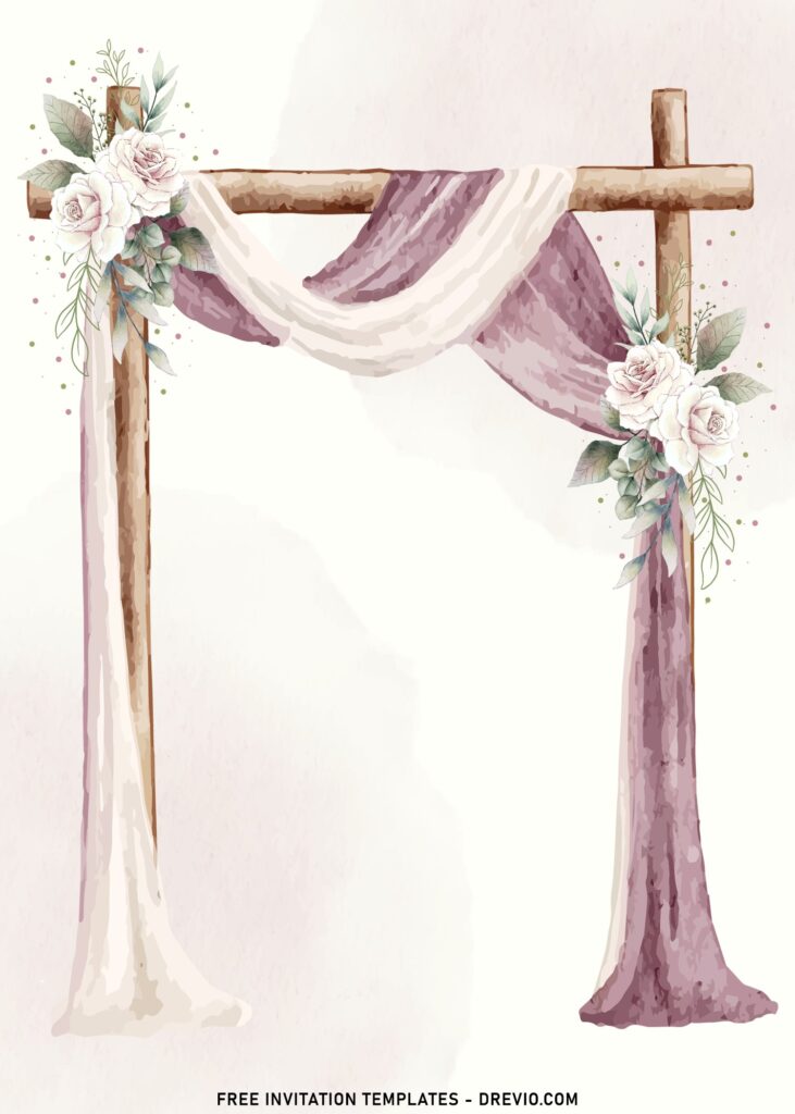 11+ Blush Watercolor Floral Arch Wedding Invitation Templates with sheer watercolor curtain backdrop