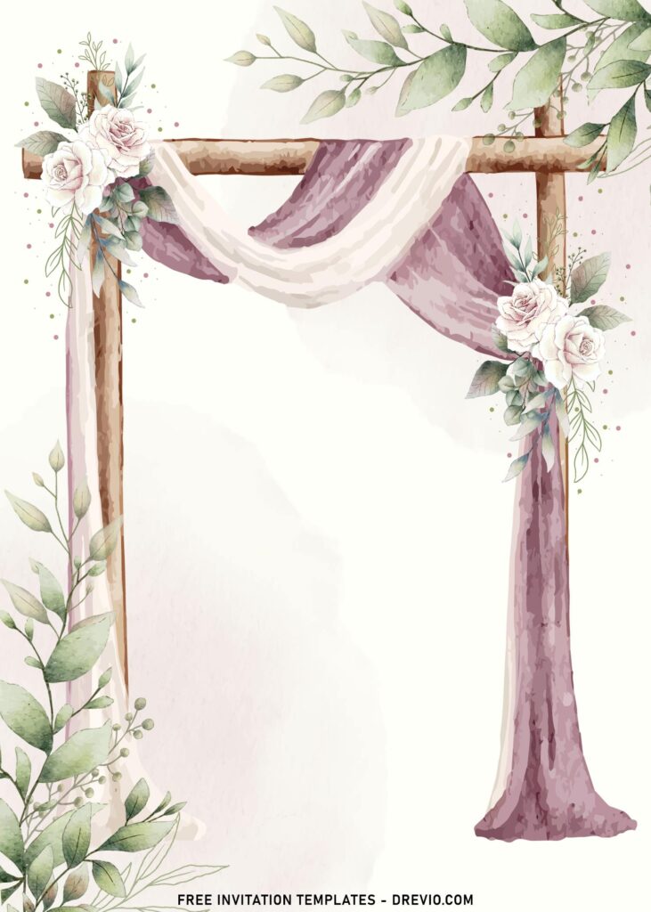 11+ Blush Watercolor Floral Arch Wedding Invitation Templates with eucalyptus leaves