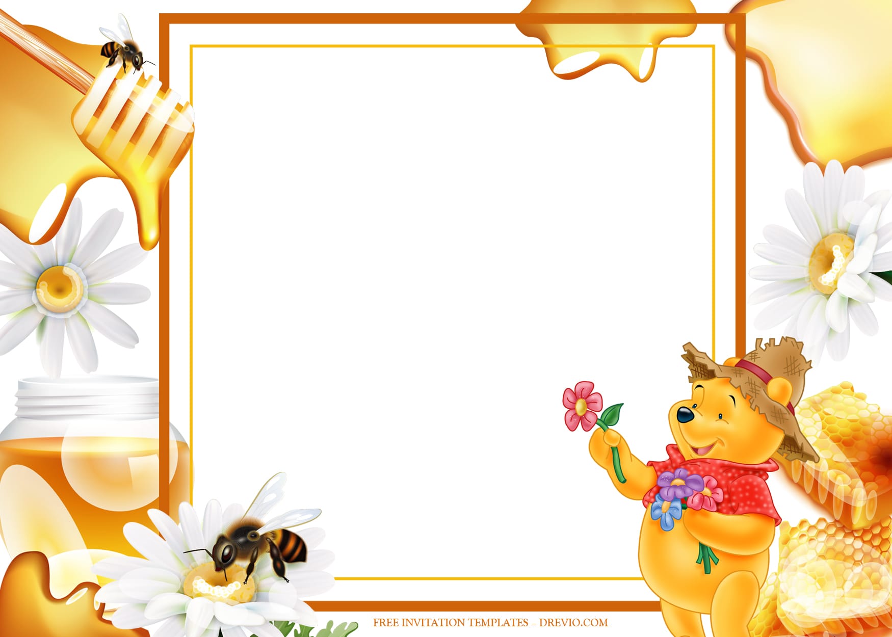 12+ Honey Center With Winnie The Pooh Birthday Invitation Templates Type Five