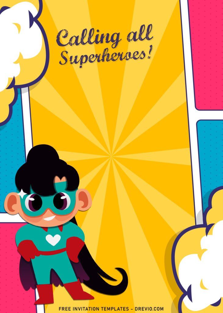 Invitation Template of 7+ Cute Pop Up Art Girl Superhero Birthday Invitation Templates 3