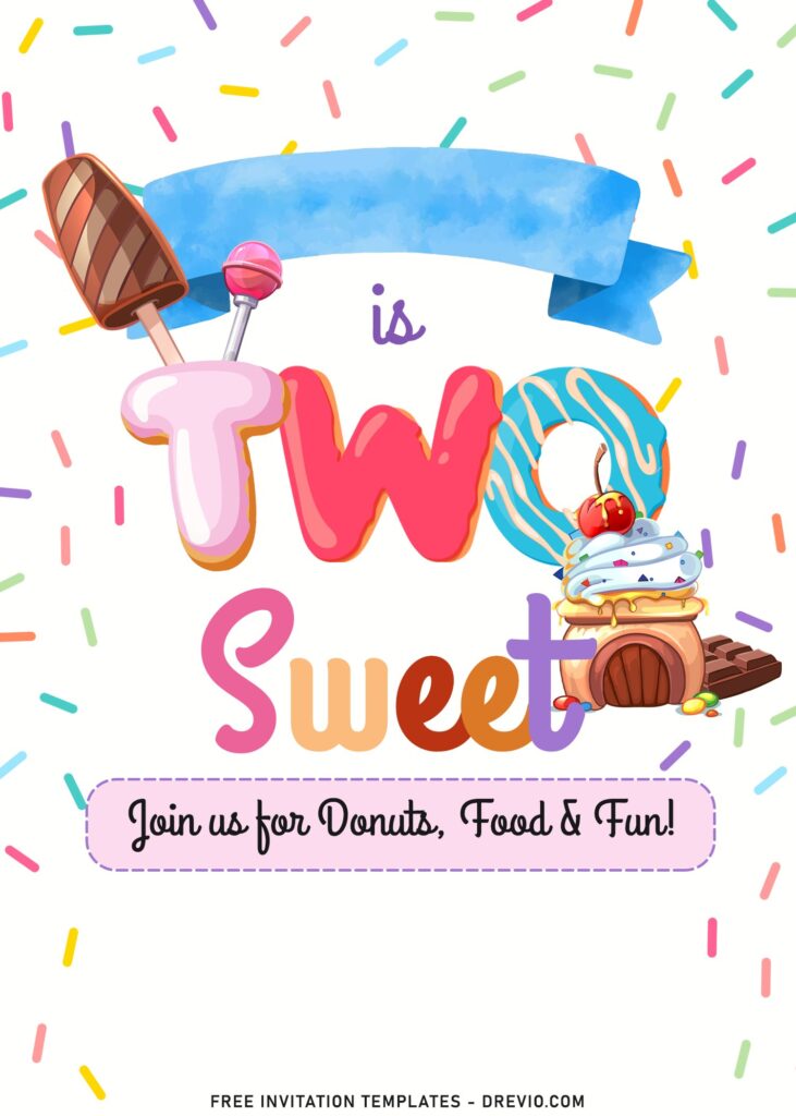 7+ Best Two Sweet 2nd Birthday Invitation Templates with candy and donut wording