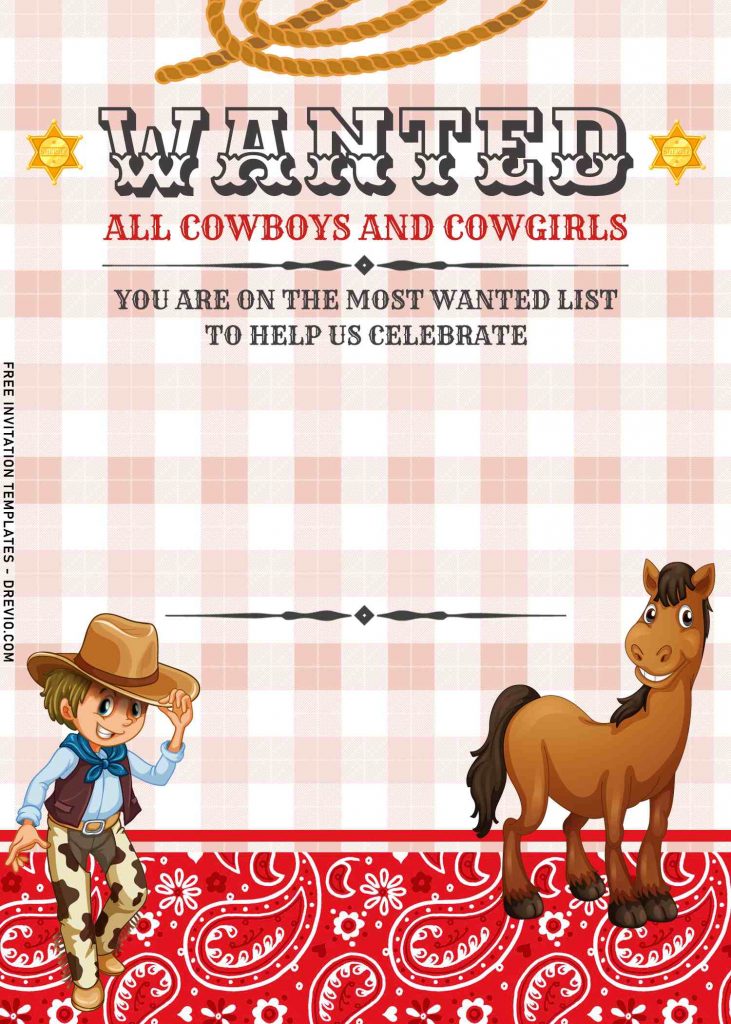 7+ Wanted All Cowboy And Cowgirl Birthday Invitation Templates with Cowboy and sweet horse