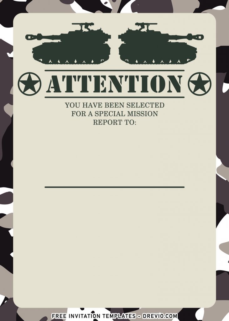 7+ Military Camouflage Themed Birthday Invitation Templates with army tank silhouettes