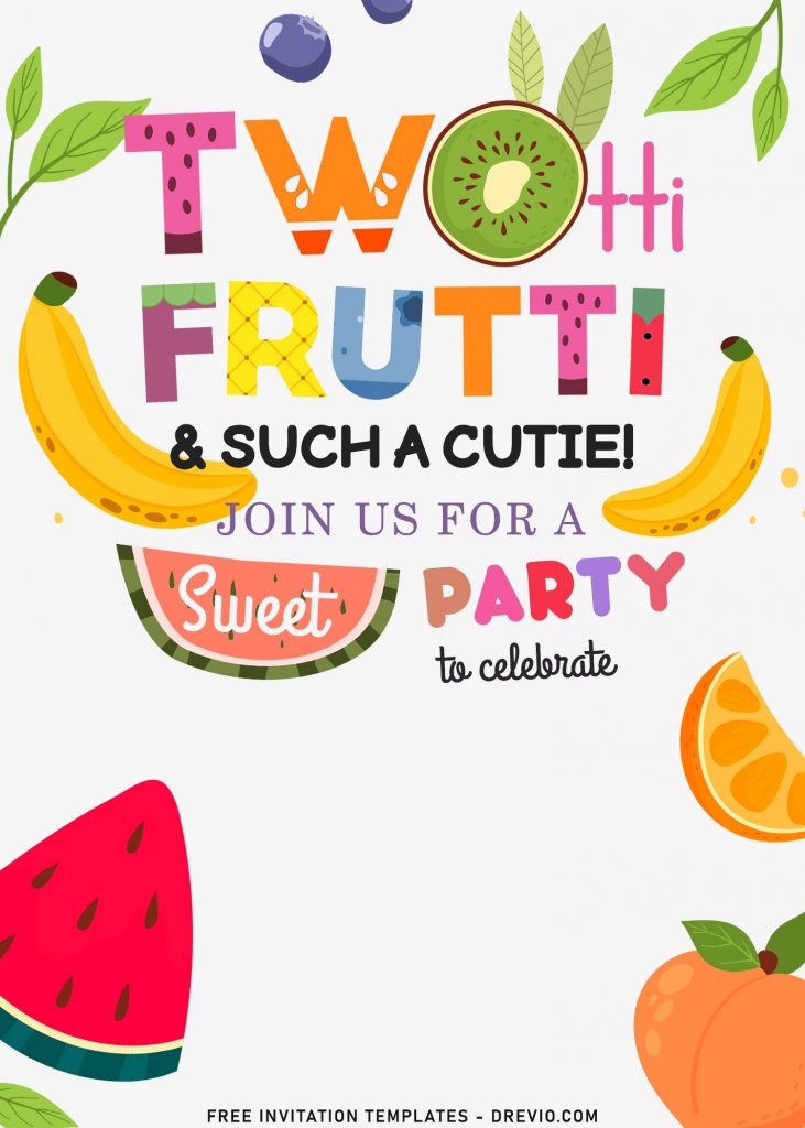 7+ Summer Two-tti Frutti 2nd Birthday Invitation Templates For Kids with Kiwi fruit