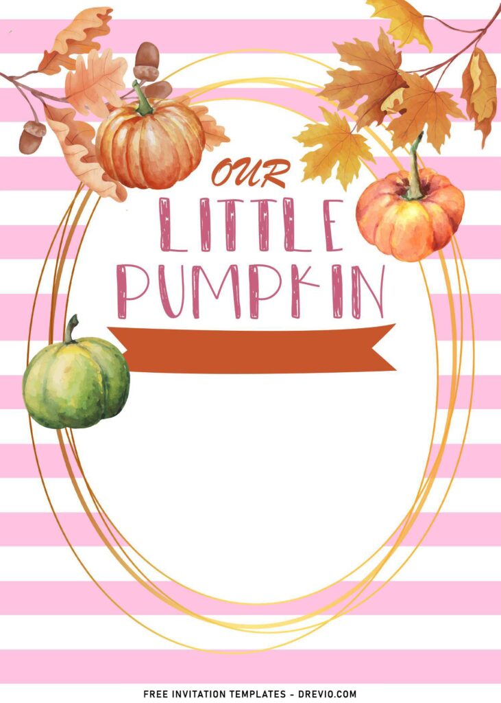 7+ Cute Little Pumpkin First Birthday Party Invitation Templates with pink stripes background