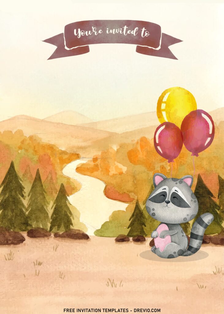 7+ Watercolor Woodland Forest Animals Birthday Invitation Templates with racoon