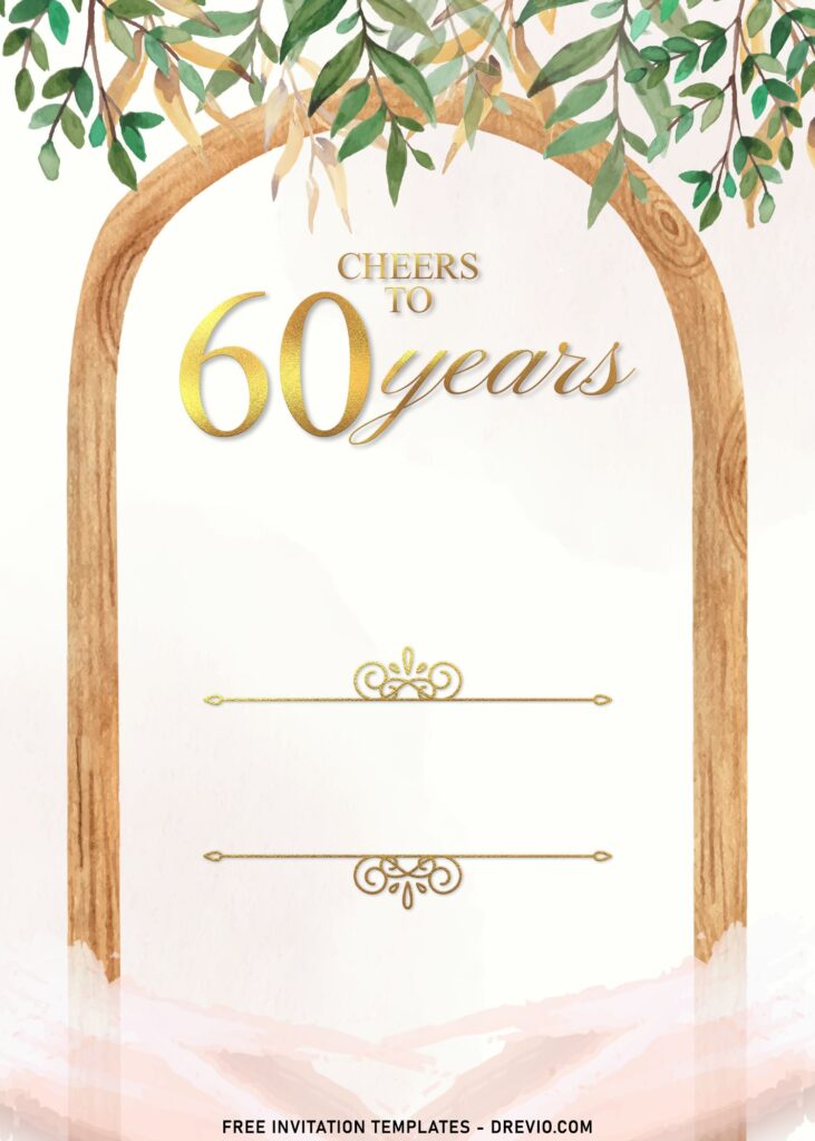 7+ Simple And Elegant Cheers To 60 Years Invitation Templates With Vines and watercolor caladium