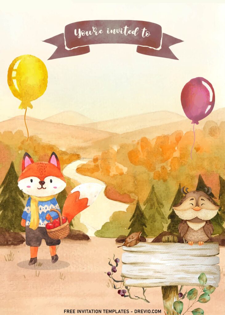 7+ Watercolor Woodland Forest Animals Birthday Invitation Templates with fox