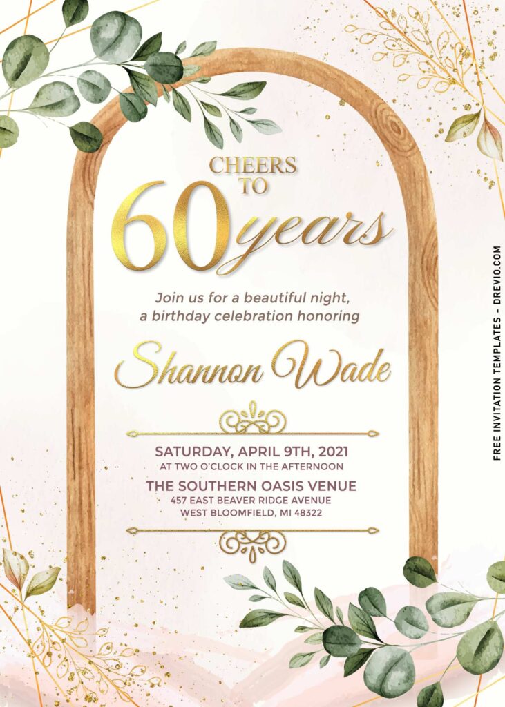 7+ Simple And Elegant Cheers To 60 Years Invitation Templates With Vines