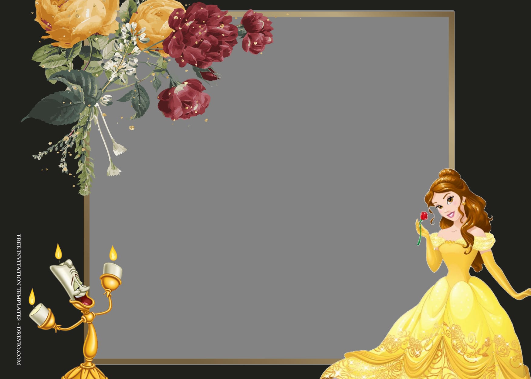 7+ Light Off Floral Princess Belle Birthday Invitation Templates Type One