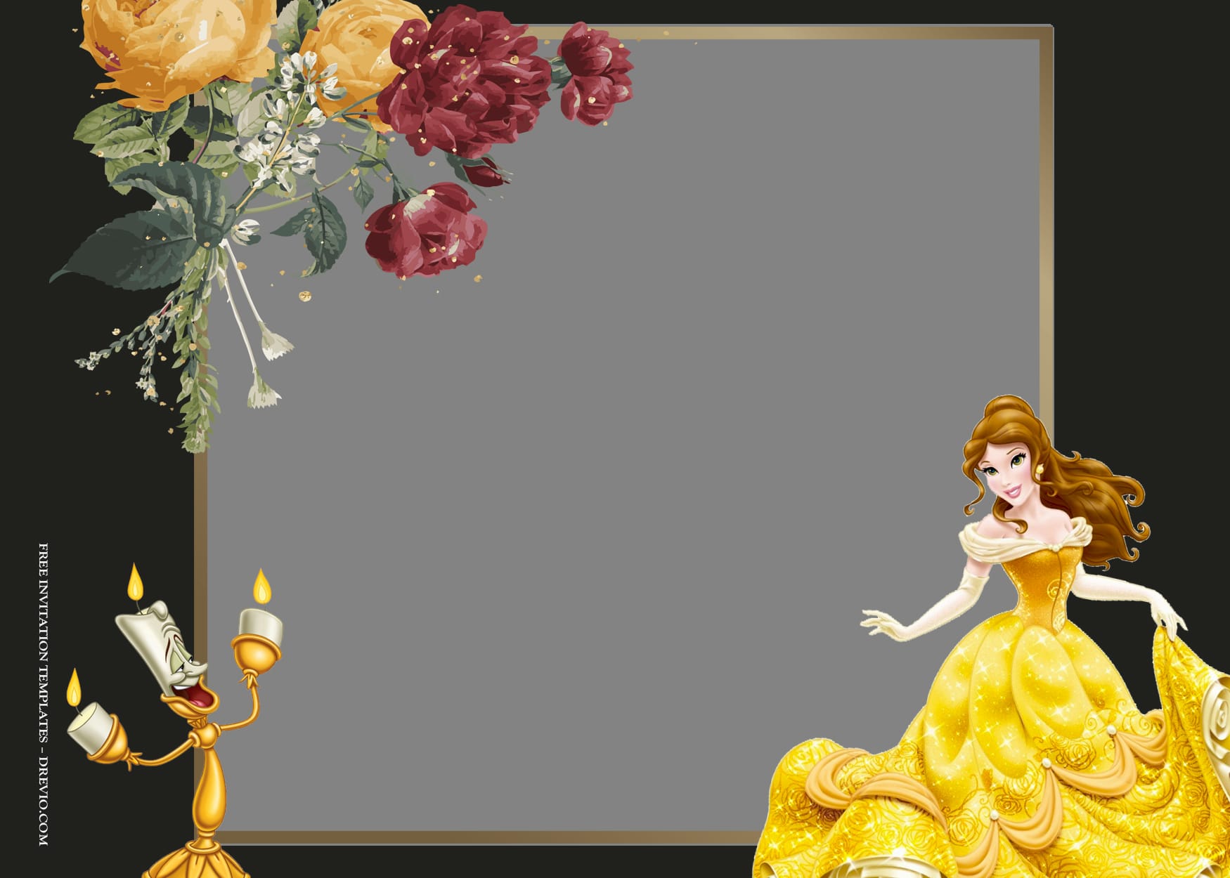 7+ Light Off Floral Princess Belle Birthday Invitation Templates Type Three