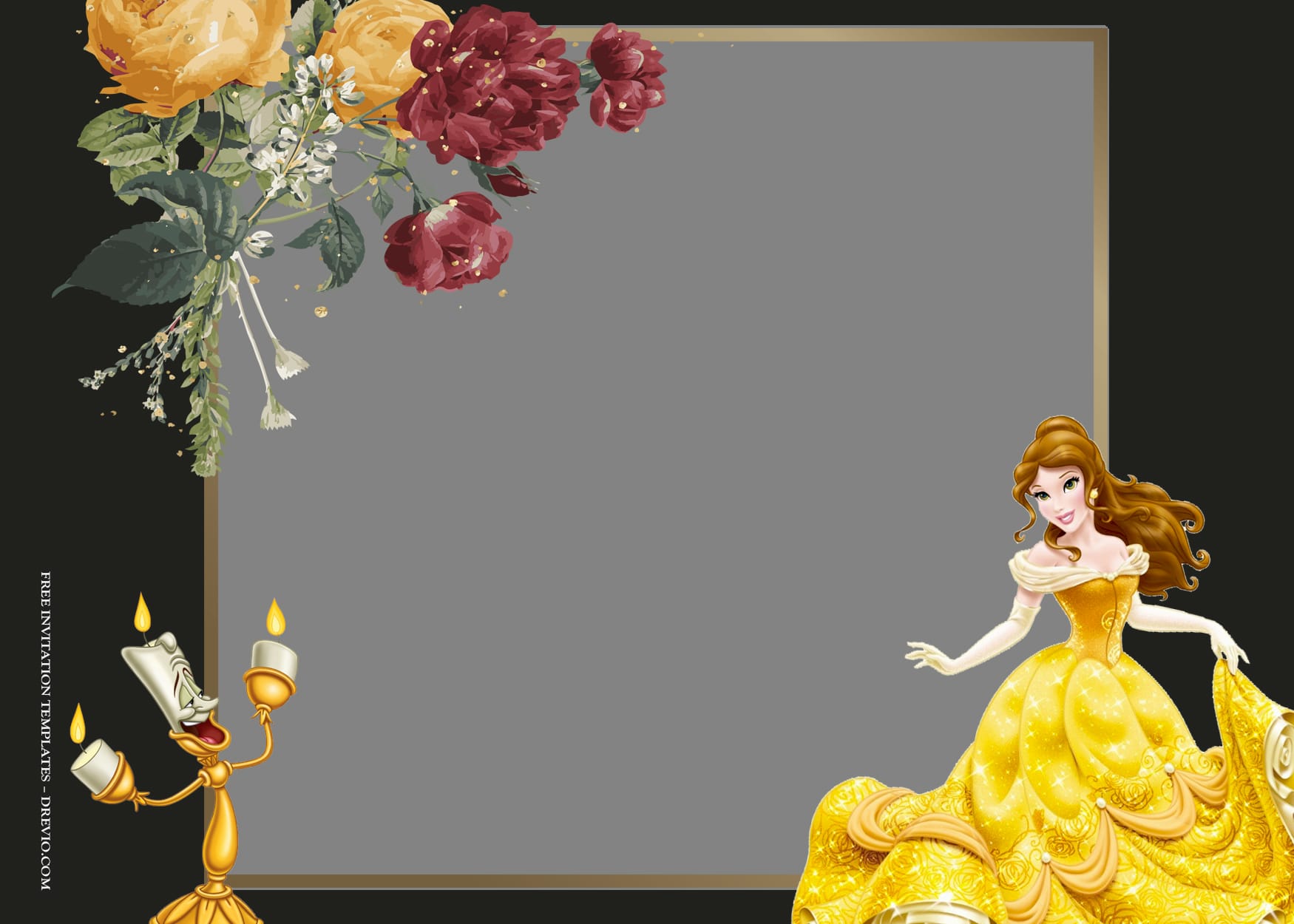 7 Light Off Floral Princess Belle Birthday Invitation Templates Type 