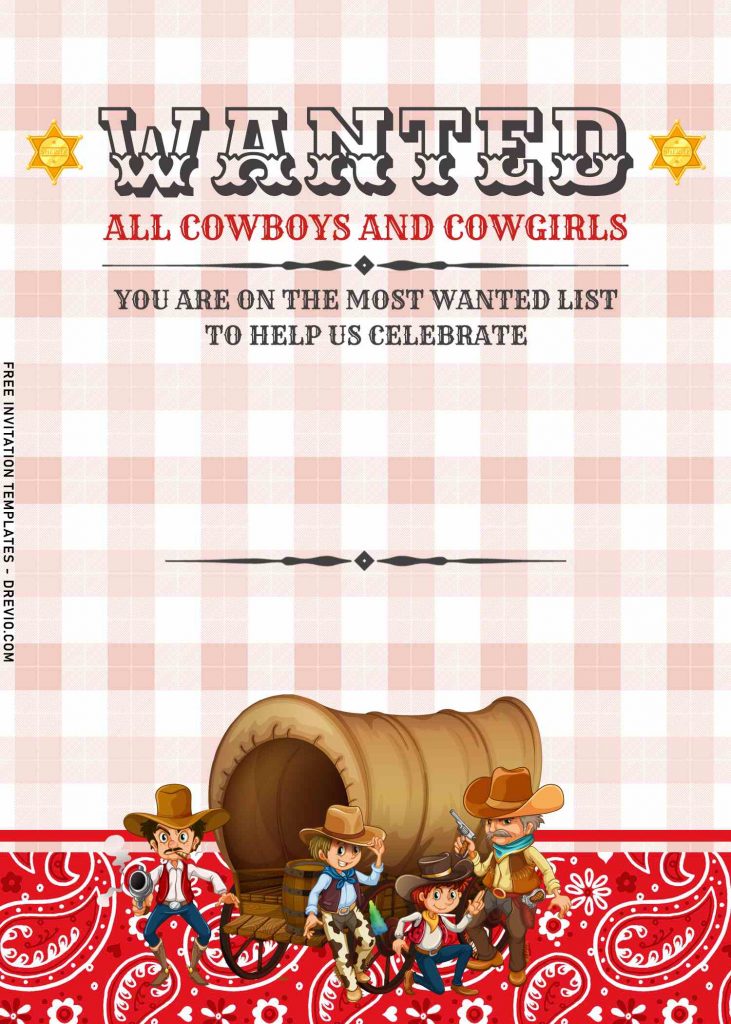 7+ Wanted All Cowboy And Cowgirl Birthday Invitation Templates with stagecoach wagon