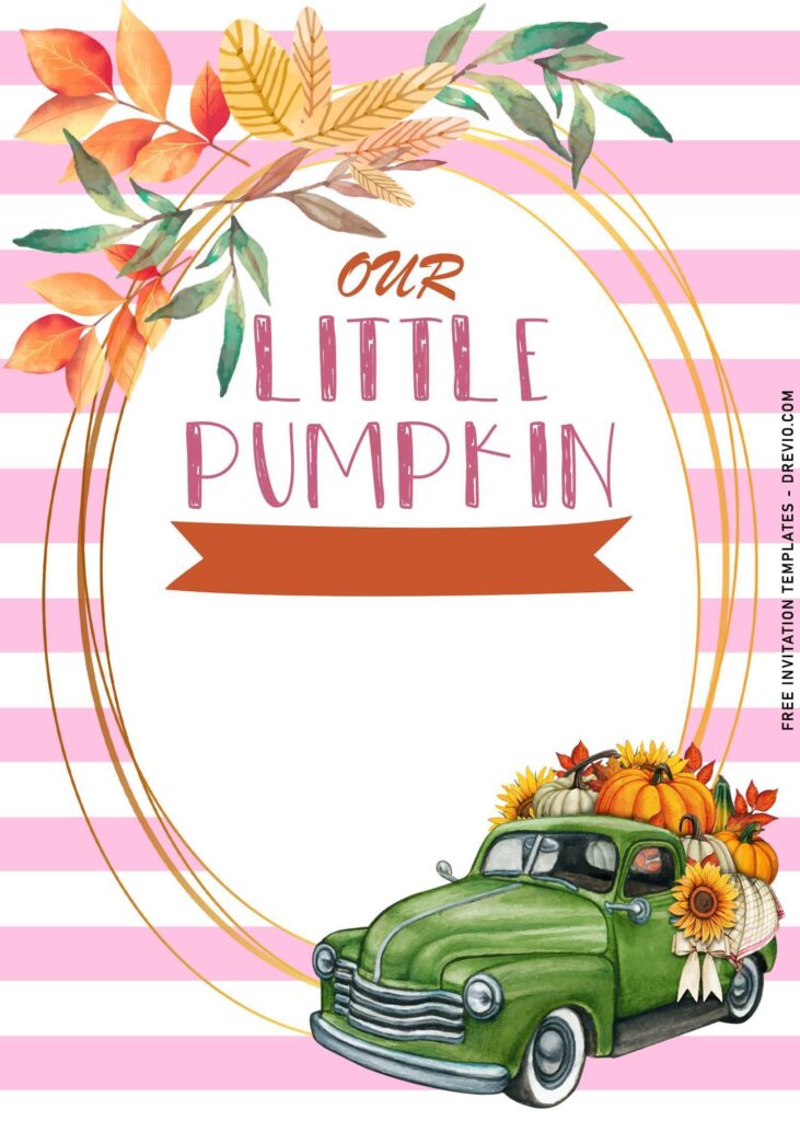 7+ Cute Little Pumpkin First Birthday Party Invitation Templates with adorable classic car and watercolor sunflowers