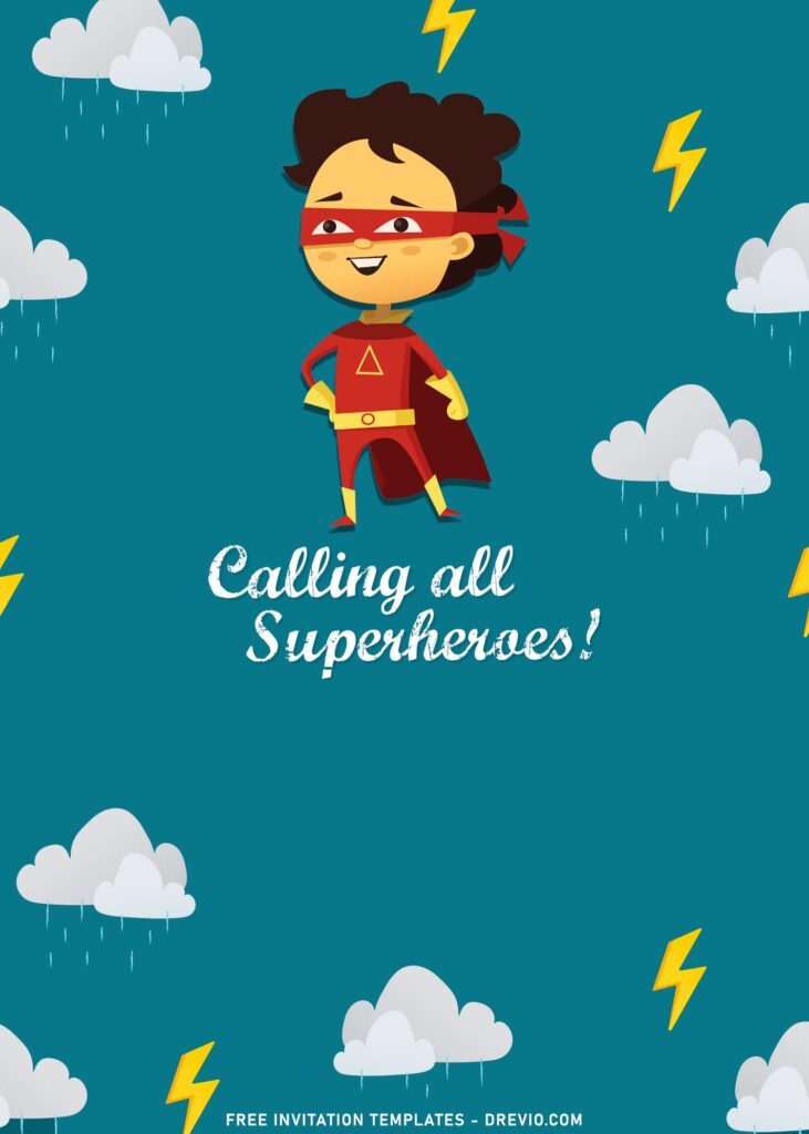 7+ Incredible Superhero Cape Birthday Invitation Templates with cute cartoon illustrations