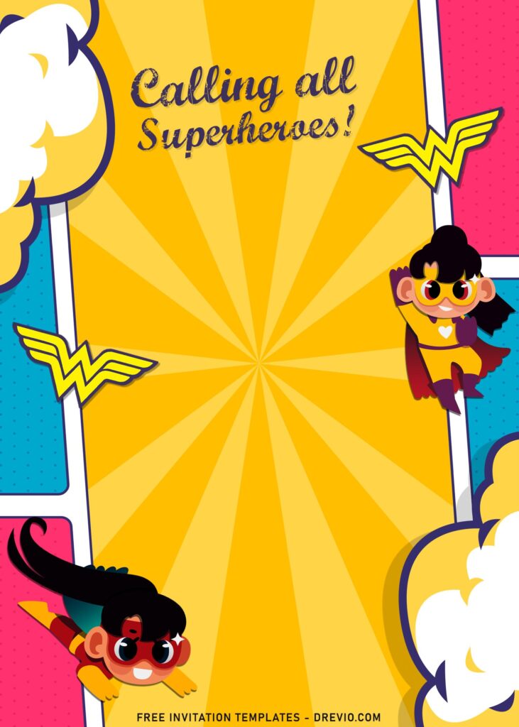 7+ Cute Pop Up Art Girl Superhero Birthday Invitation Templates with comic column strips