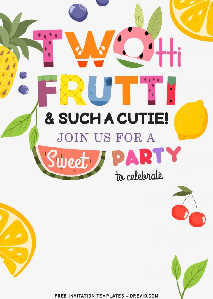7+ Summer Two-tti Frutti 2nd Birthday Invitation Templates For Kids with watermelon and pineapple