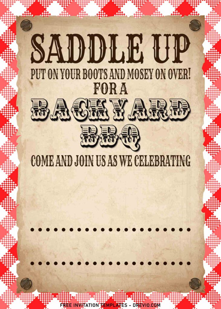 7+ Saddle Up Wild West Theme Birthday Invitation Templates with gingham pattern