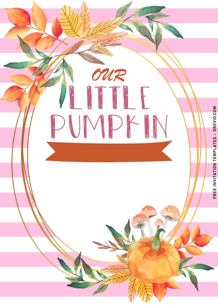 7+ Cute Little Pumpkin First Birthday Party Invitation Templates with botanical greenery leaves