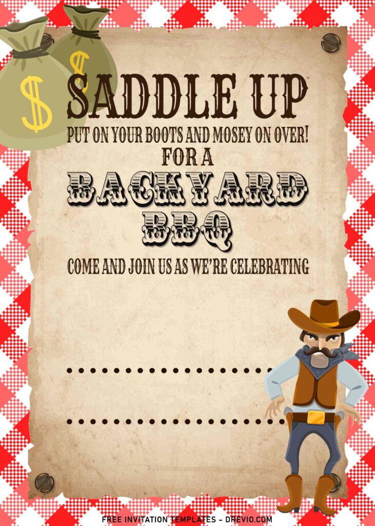 7+ Saddle Up Wild West Theme Birthday Invitation Templates with Money Sack and Dressed Cowboy
