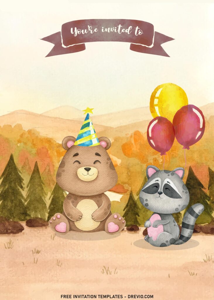 7+ Watercolor Woodland Forest Animals Birthday Invitation Templates with bear