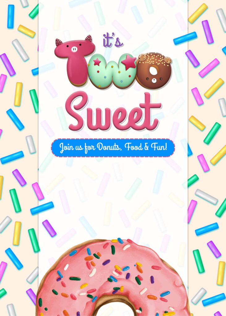 8+ Sweet Sprinkle 2nd Birthday Invitation Templates with Strawberry pink glazed donuts