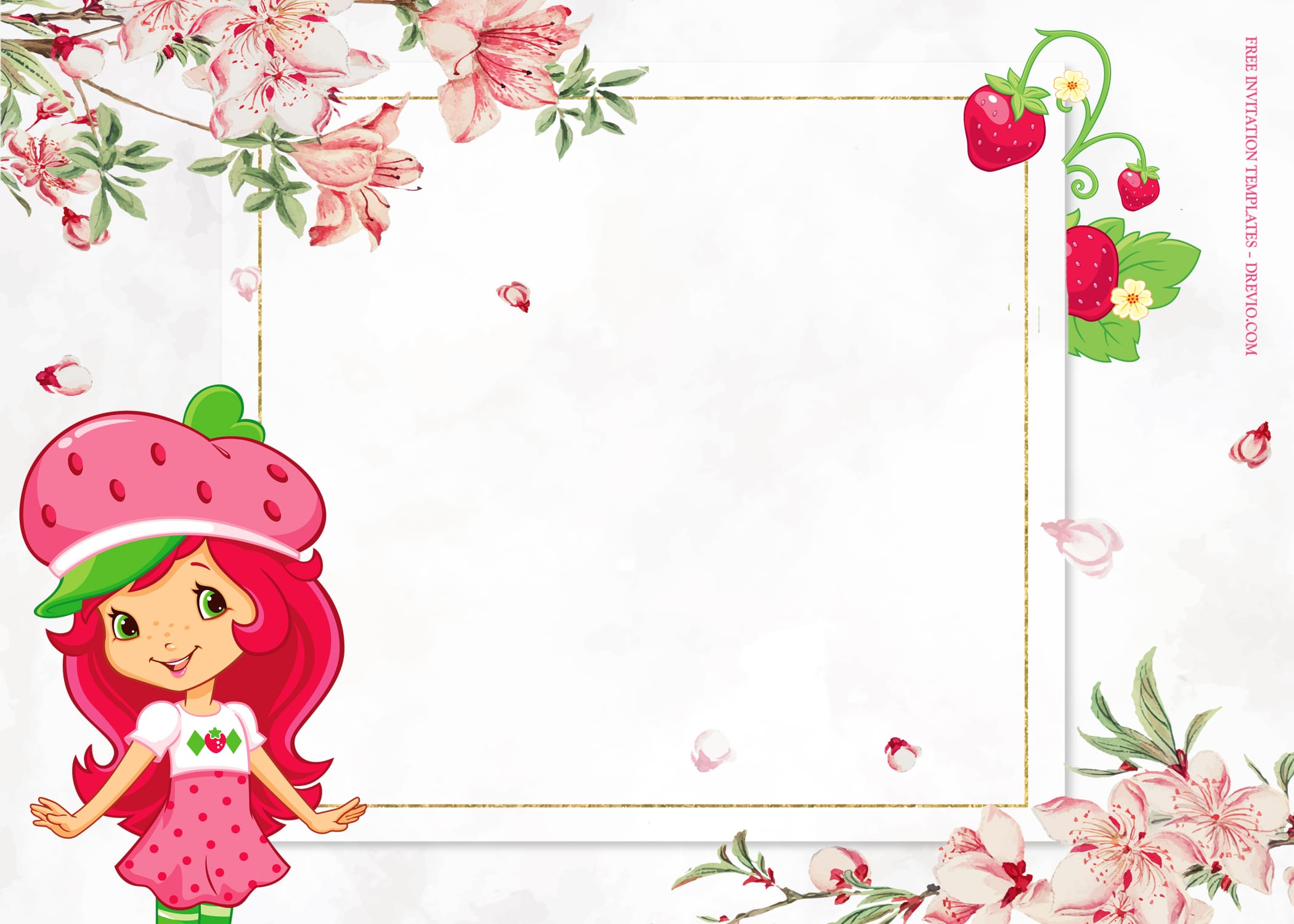 8+ Strawberry Shortcake With Sakura Blossom Birthday Invitation Templates Type One