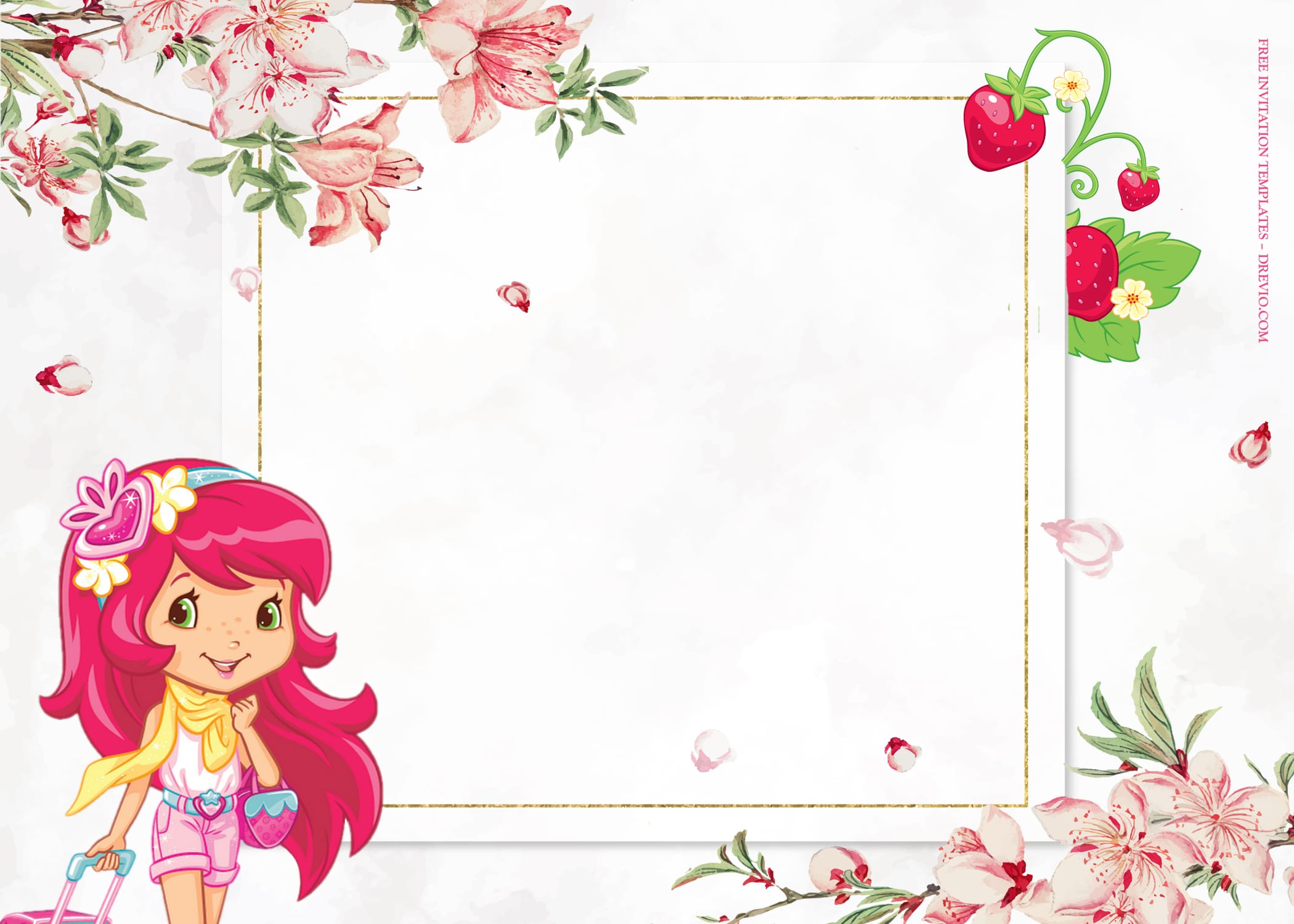8+ Strawberry Shortcake With Sakura Blossom Birthday Invitation Templates Type Seven