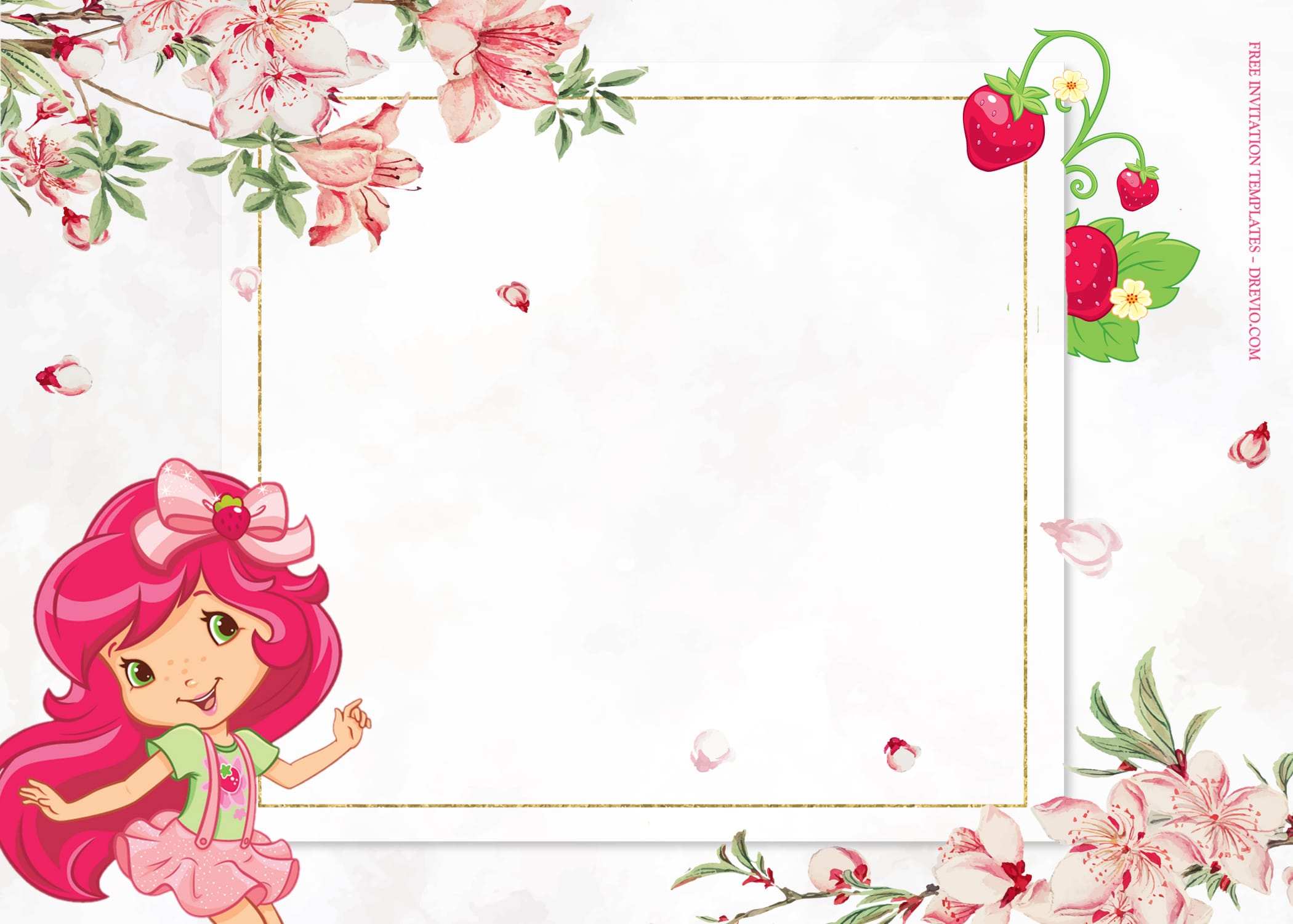 8+ Strawberry Shortcake With Sakura Blossom Birthday Invitation Templates Type Six