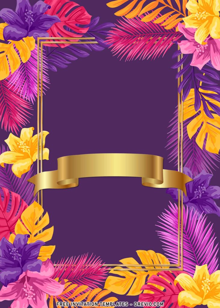 9+ Fancy Tropical Beach Party Invitation Templates with stunning gold ribbon