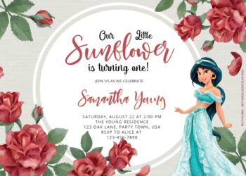Rose Garden And Princess Jasmine Birthday Invitation Templates Title