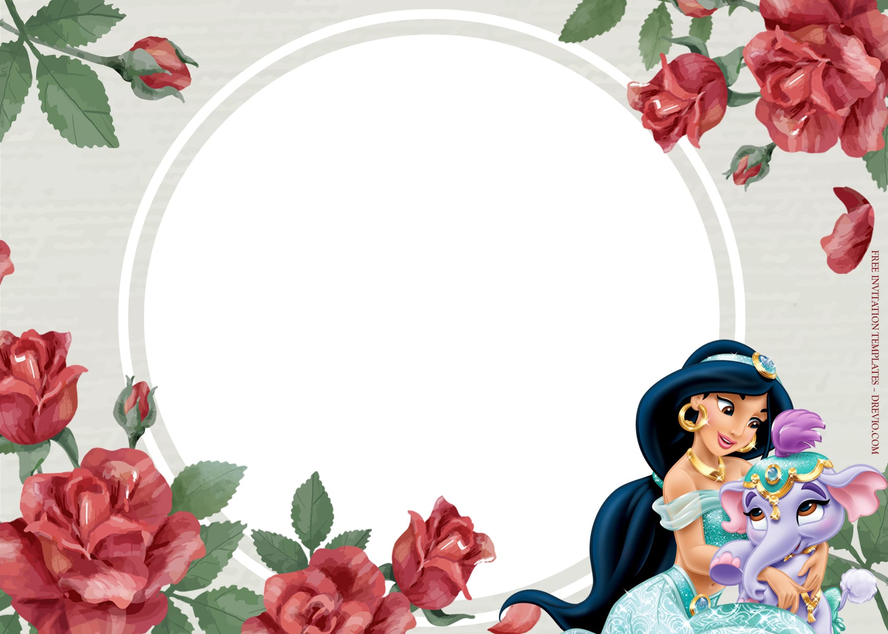 Rose Garden And Princess Jasmine Birthday Invitation Templates Type Five