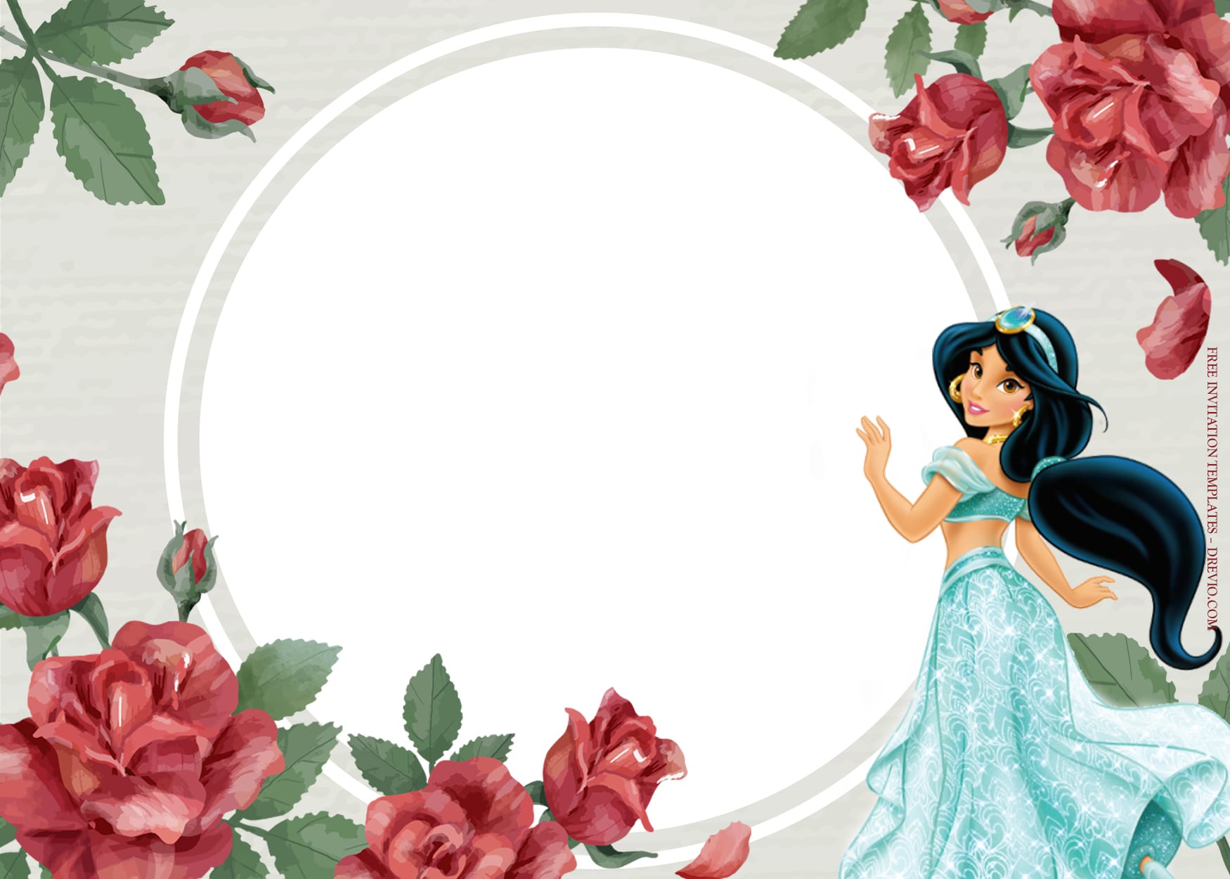 Rose Garden And Princess Jasmine Birthday Invitation Templates Type FOur
